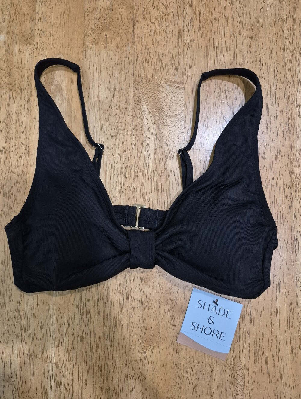 NWT Shade & Shore Black Ribbed  Bralette Bikini Top